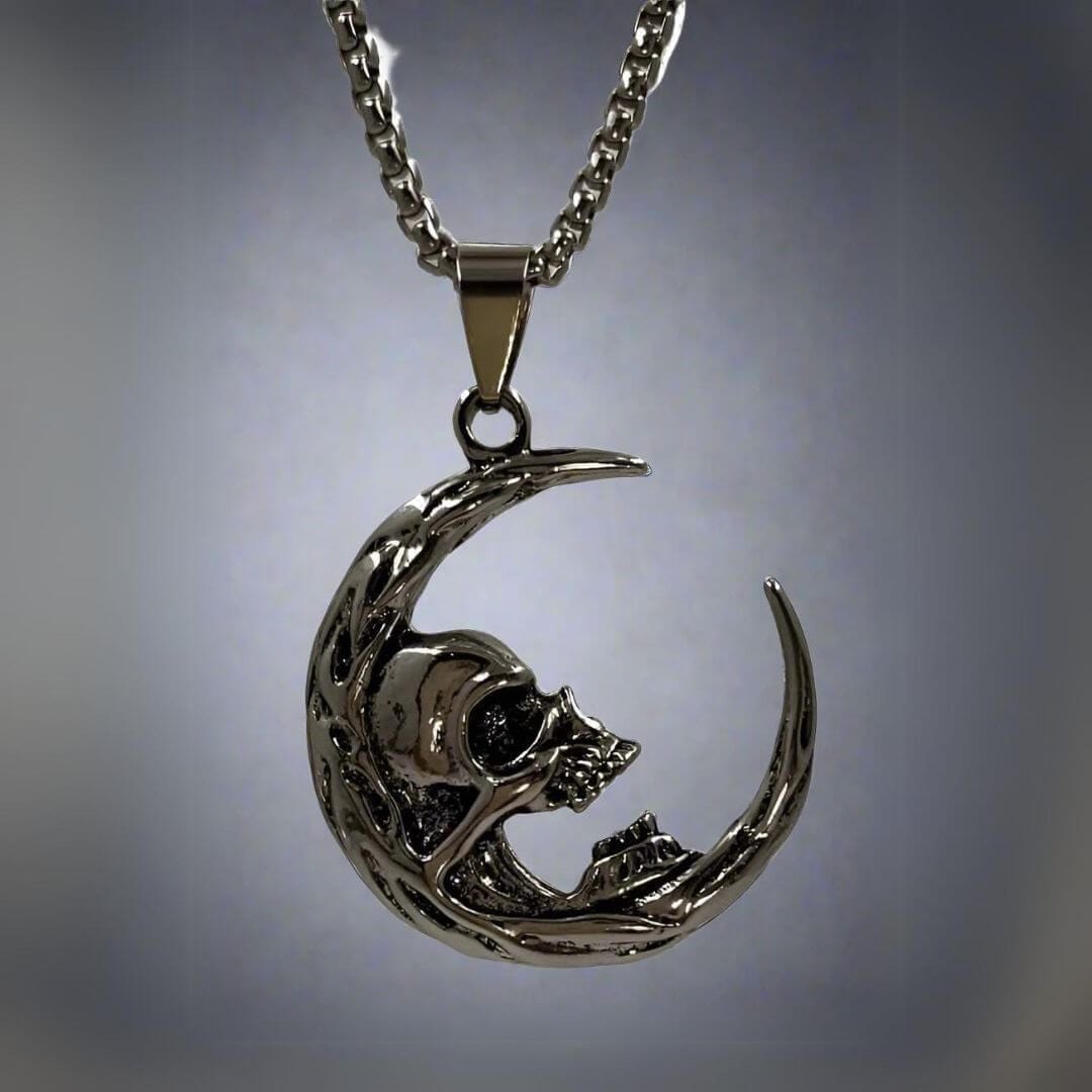 MOON NIGHT SKULL - Alloy Pendant with Stainless Steel 24inch Round Box Chain, European trending Style for Men & Boy — SS Pendant/ Necklace for Men | THE MEN THING