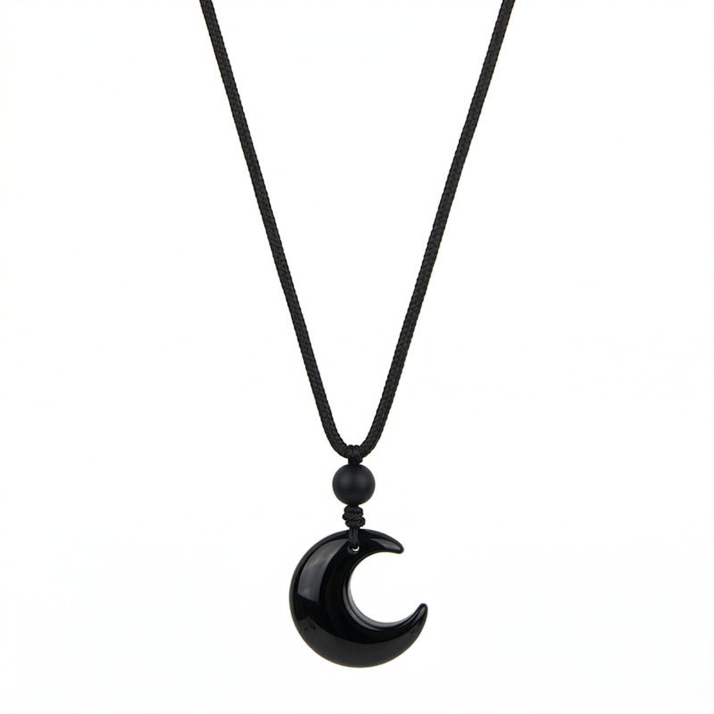 MOONARA BLACK - 26mm Pendant with Adjustable Pure Leather Cord Necklace for Men & Boys - THE MEN THING