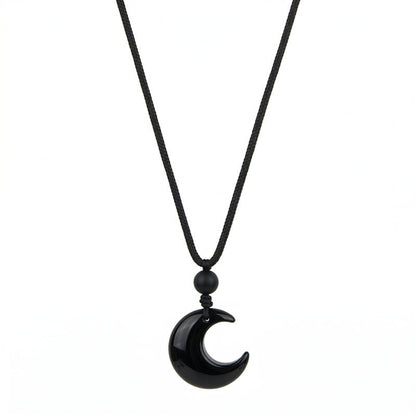 MOONARA BLACK - 26mm Pendant with Adjustable Pure Leather Cord Necklace for Men & Boys - THE MEN THING