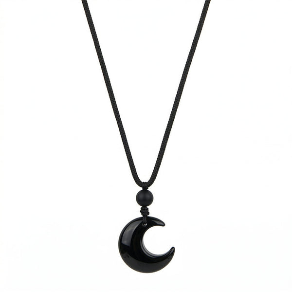 MOONARA BLACK - 26mm Pendant with Adjustable Pure Leather Cord Necklace for Men & Boys