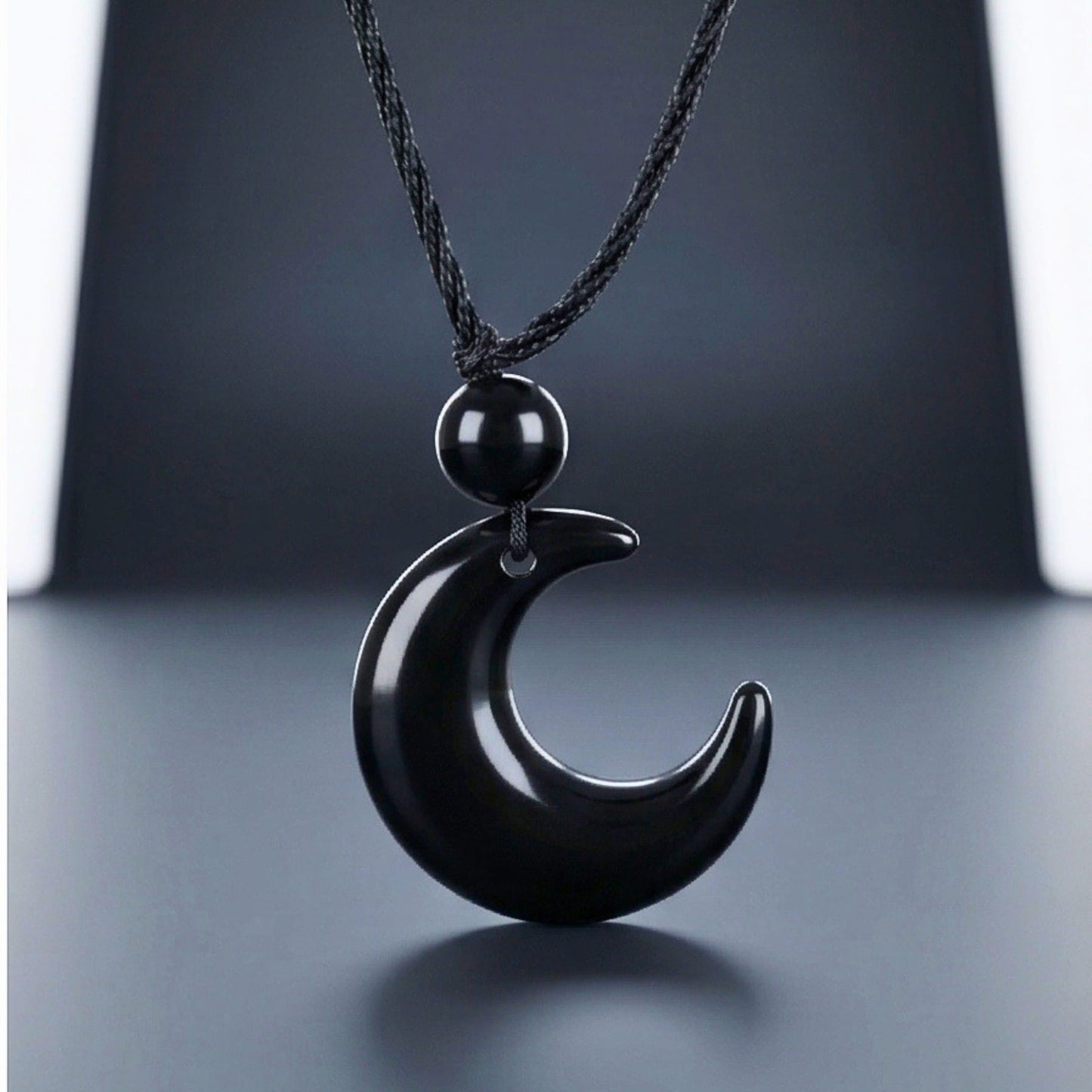MOONARA BLACK - 26mm Pendant with Adjustable Pure Leather Cord Necklace for Men & Boys - THE MEN THING