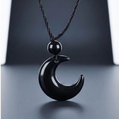 MOONARA BLACK - 26mm Pendant with Adjustable Pure Leather Cord Necklace for Men & Boys - THE MEN THING