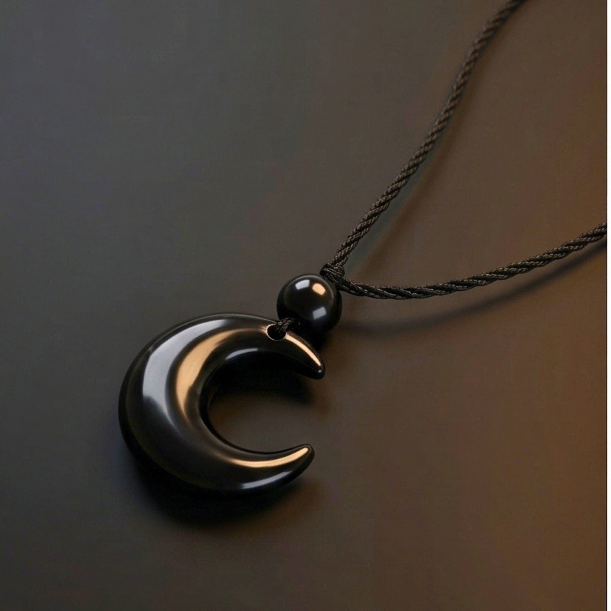 MOONARA BLACK - 26mm Pendant with Adjustable Pure Leather Cord Necklace for Men & Boys - THE MEN THING