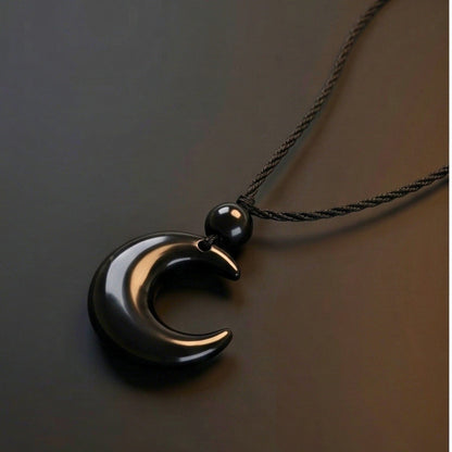 MOONARA BLACK - 26mm Pendant with Adjustable Pure Leather Cord Necklace for Men & Boys - THE MEN THING