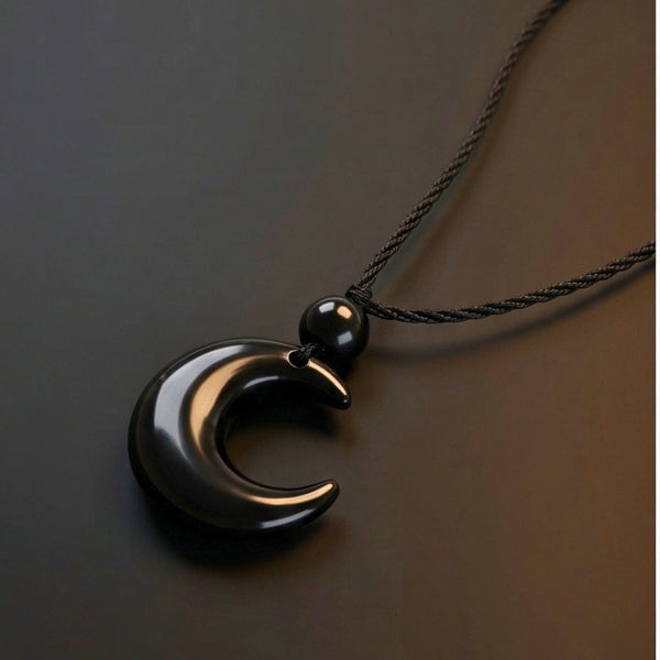 MOONARA BLACK - 26mm Pendant with Adjustable Pure Leather Cord Necklace for Men & Boys