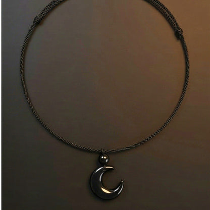 MOONARA BLACK - 26mm Pendant with Adjustable Pure Leather Cord Necklace for Men & Boys - THE MEN THING