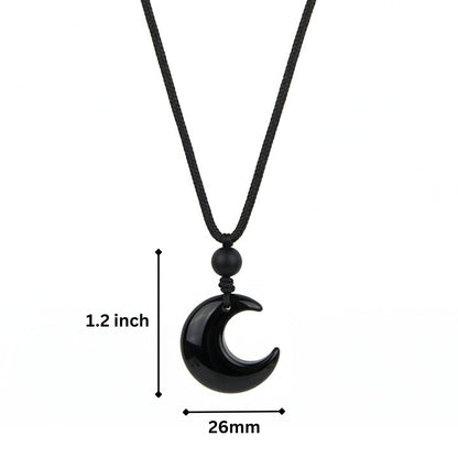 MOONARA BLACK - 26mm Pendant with Adjustable Pure Leather Cord Necklace for Men & Boys - THE MEN THING