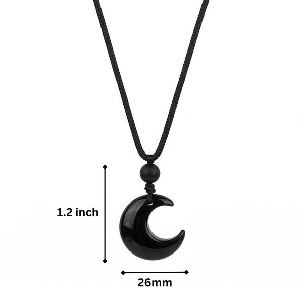 MOONARA BLACK - 26mm Pendant with Adjustable Pure Leather Cord Necklace for Men & Boys