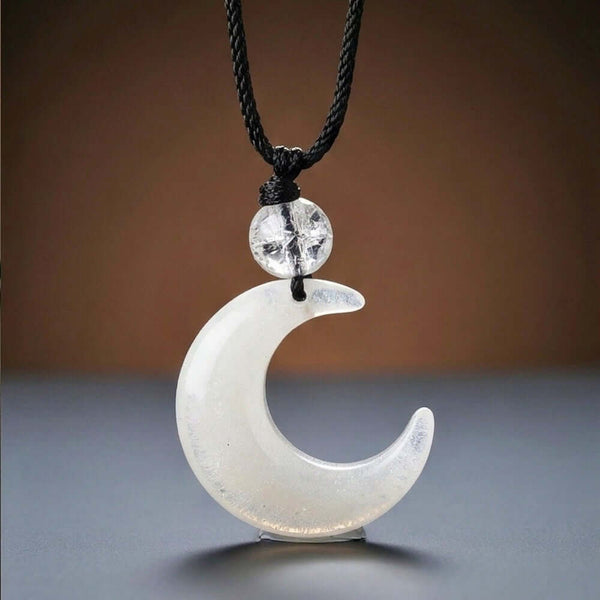 MOONARA WHITE - 26mm Pendant with Adjustable Pure Leather Cord Necklace for Men & Boys