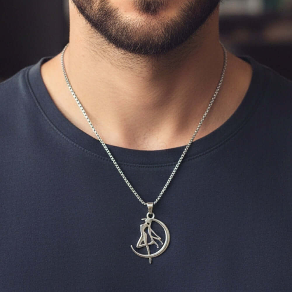 MOONBOUND ARCHER - 31mm Pure Titanium Steel Pendant with 27inch Round Box 4mm Chain for Men & Boys — SS Pendant/ Necklace for Men | THE MEN THING