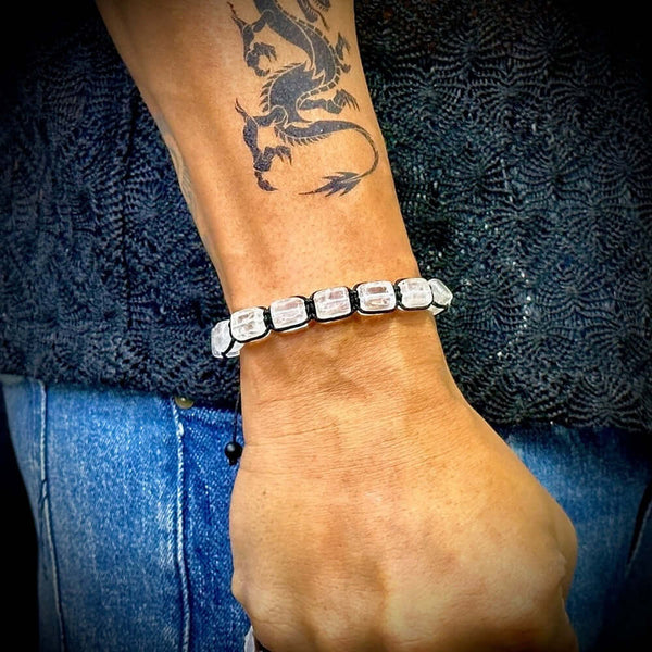 MOONSTONE SQUARE - Beads Bracelet with Natural Stone - Adjustable Bracelet for Men & Boys