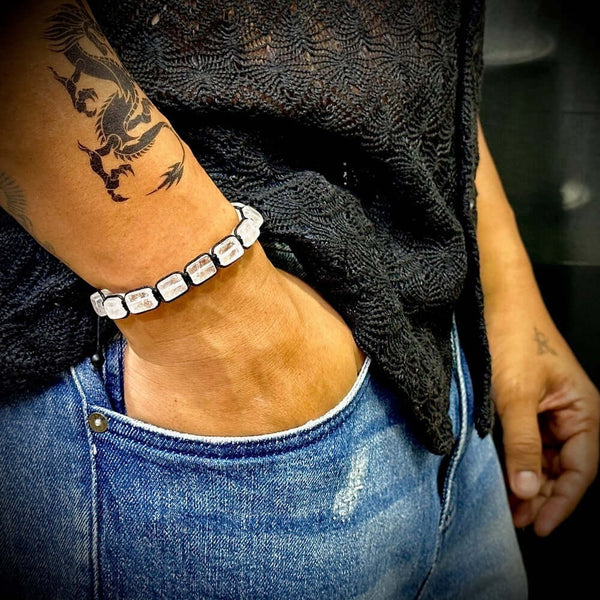 MOONSTONE SQUARE - Beads Bracelet with Natural Stone - Adjustable Bracelet for Men & Boys