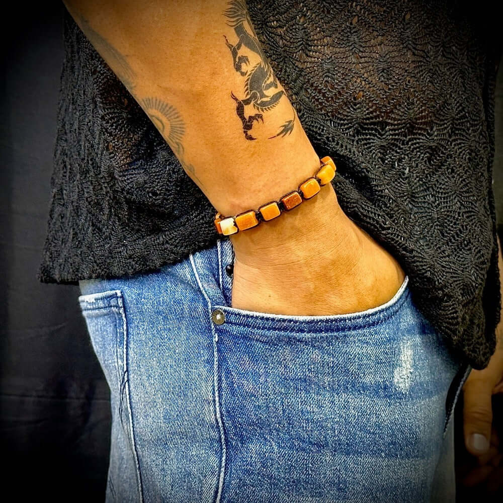 MOSAIC SQUARE - Beads Bracelet with Natural Stone - Adjustable Bracelet for Men & Boys — Bead Bracelet for Men | THE MEN THING