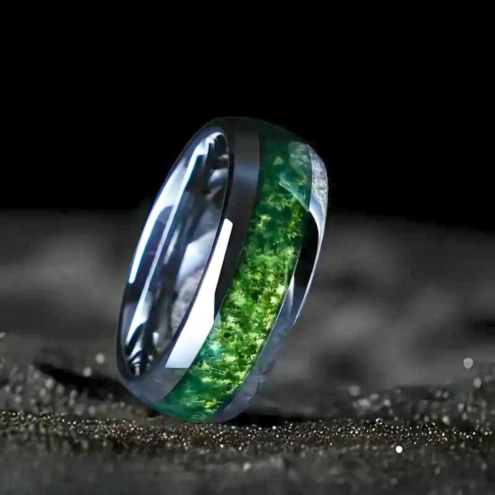 MOSS REALM RING - Pure Stainless Steel Men’s Steel-Plated Ring - (Size : 15) - THE MEN THING