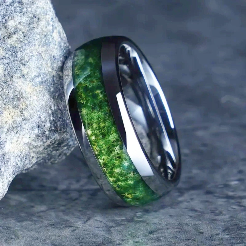 MOSS REALM RING - Pure Stainless Steel Men’s Steel-Plated Ring - (Size : 15) - THE MEN THING