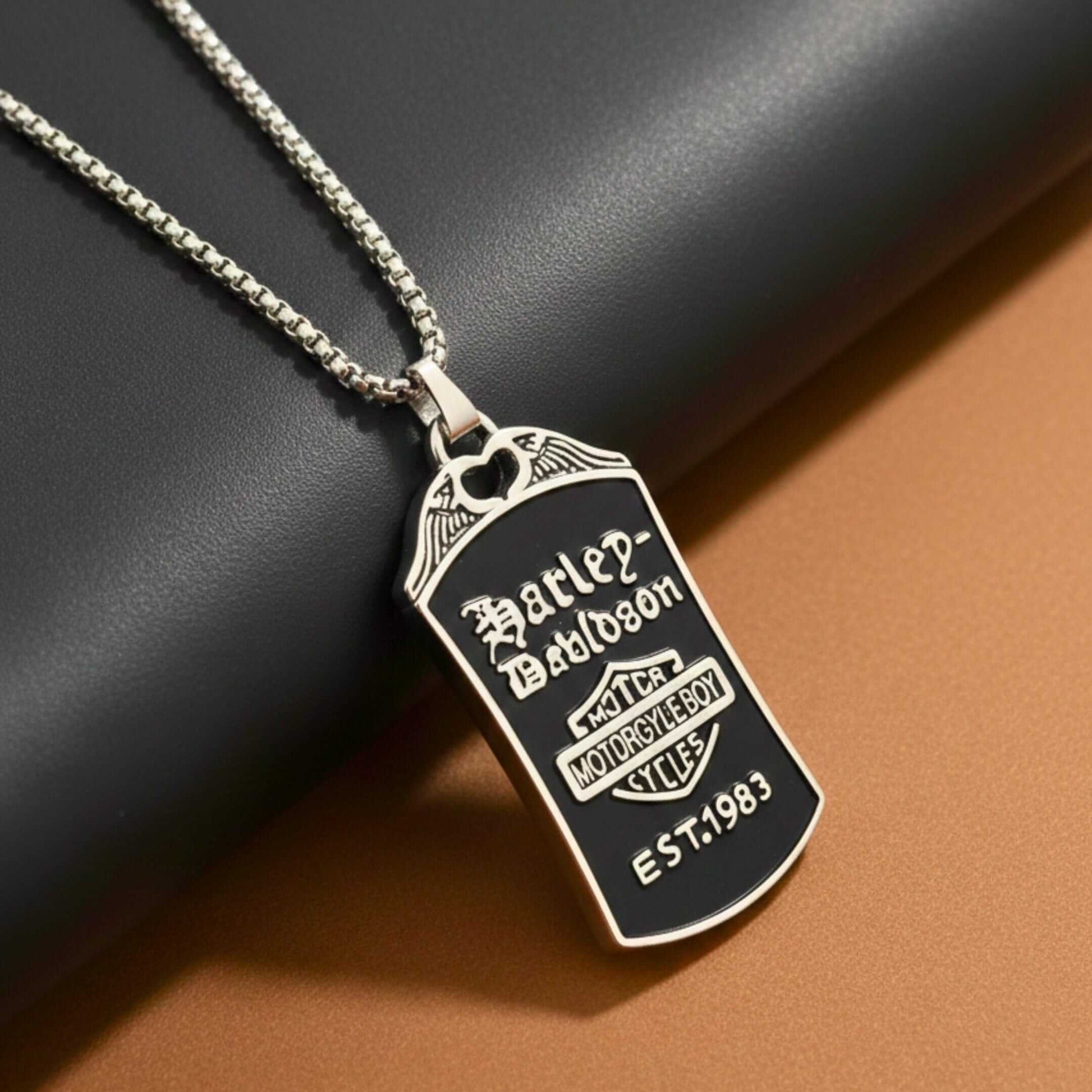 MOTORCYCLE BROTHERHOOD - 30mm Pure Titanium Steel Pendant with 27inch Round Box 4mm Chain for Men & Boys — SS Pendant/ Necklace for Men | THE MEN THING