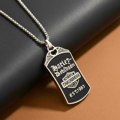 MOTORCYCLE BROTHERHOOD - 30mm Pure Titanium Steel Pendant with 27inch Round Box 4mm Chain for Men & Boys — SS Pendant/ Necklace for Men | THE MEN THING