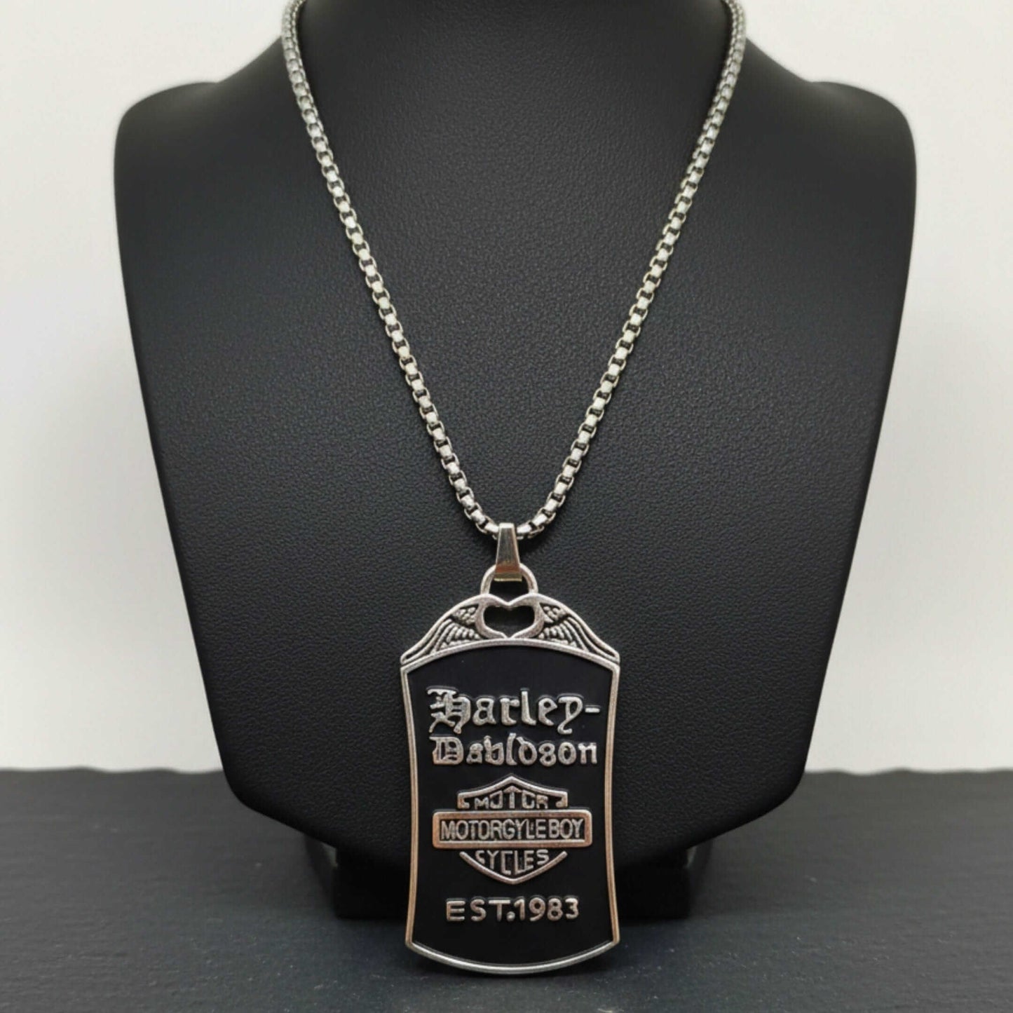 MOTORCYCLE BROTHERHOOD - 30mm Pure Titanium Steel Pendant with 27inch Round Box 4mm Chain for Men & Boys — SS Pendant/ Necklace for Men | THE MEN THING