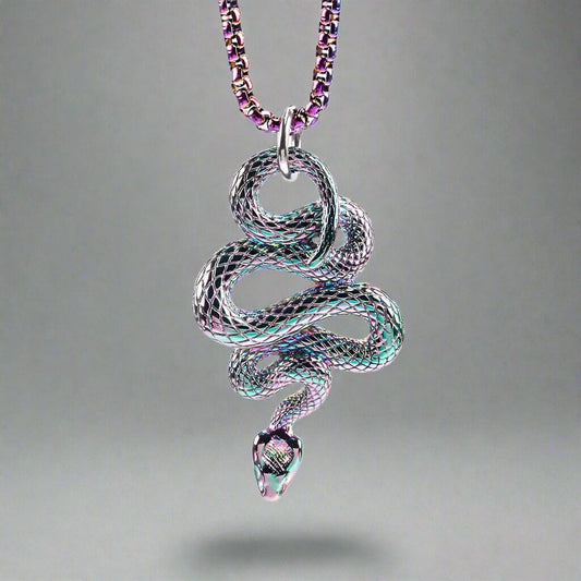 MULTI COLOR GUARDIAN SNAKE - Pure Titanium Steel Pendant with 24inch Round Box Chain for Men & Boys - THE MEN THING