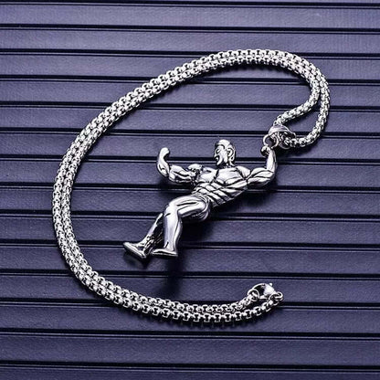 MUSCULAR FIT - Alloy Fitness Pendant with Stainless Steel 24inch Round Box Chain, American trending Style for Men & Boy - THE MEN THING