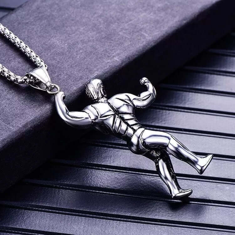 MUSCULAR FIT - Alloy Fitness Pendant with Stainless Steel 24inch Round Box Chain, American trending Style for Men & Boy - THE MEN THING