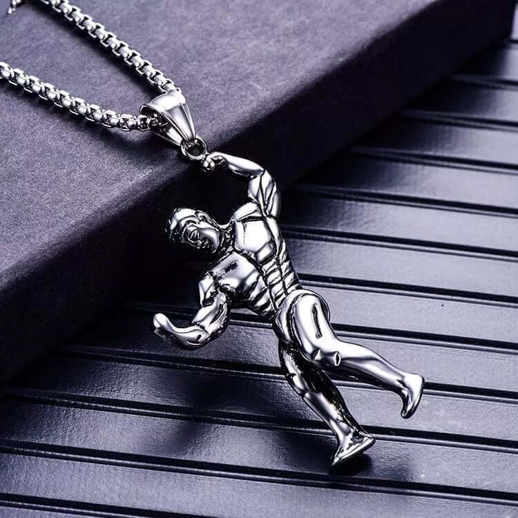 MUSCULAR FIT - Alloy Fitness Pendant with Stainless Steel 24inch Round Box Chain, American trending Style for Men & Boy - THE MEN THING