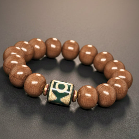 MYSTIC AXIS - 15mm Wooden Beads Bracelet with Natural Stone - Adjustable Bracelet - THE MEN THING