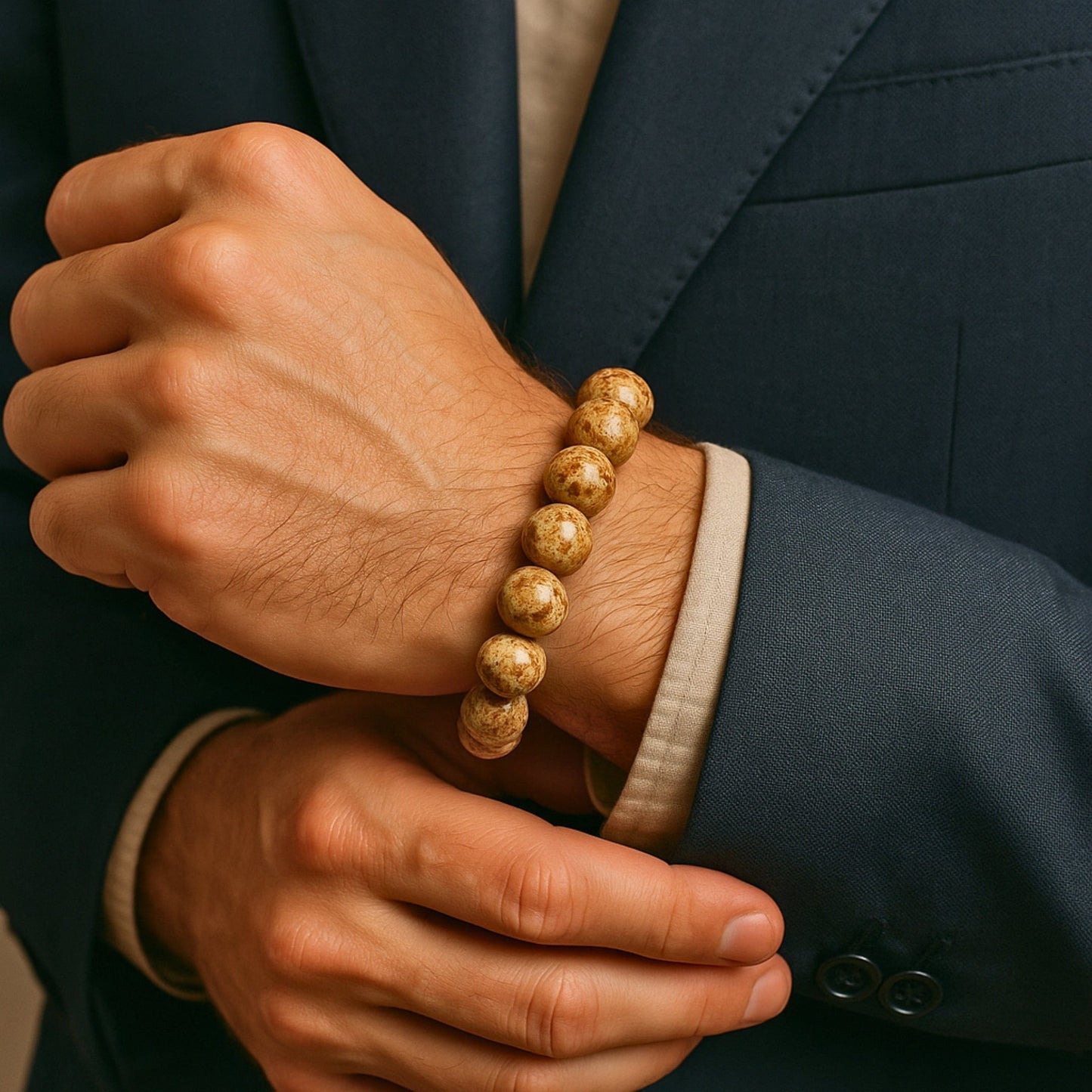 MYSTIC DUNE - 12mm Beads Bracelet with Natural Stone - Adjustable Bracelet - THE MEN THING