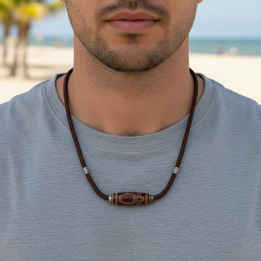 MYSTIC DZI – 2-Inch Natural Crystal Pendant with Adjustable Leather Rope for Men & Boys - THE MEN THING