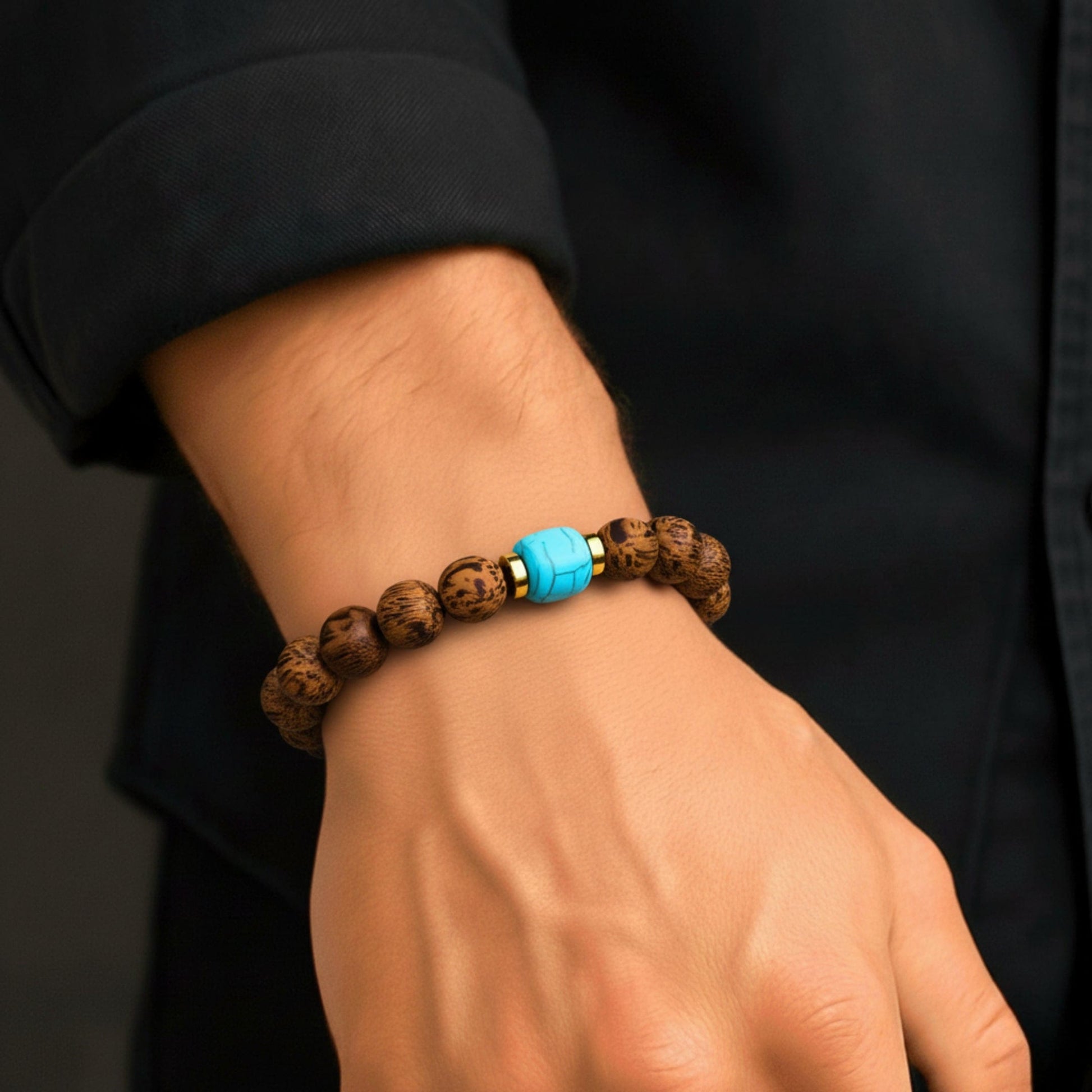 MYSTIC EARTH - 12mm Beads Bracelet with Natural Stone - Adjustable Bracelet - THE MEN THING