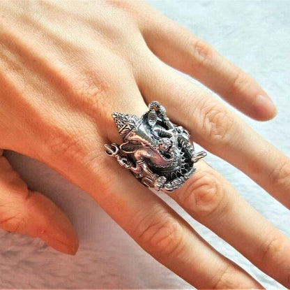 MYSTIC GANRAJ RING - Pure Stainless Steel Men’s Steel-Plated Ring – Statement Luxury Jewelry (Size : 17-22-28) - THE MEN THING