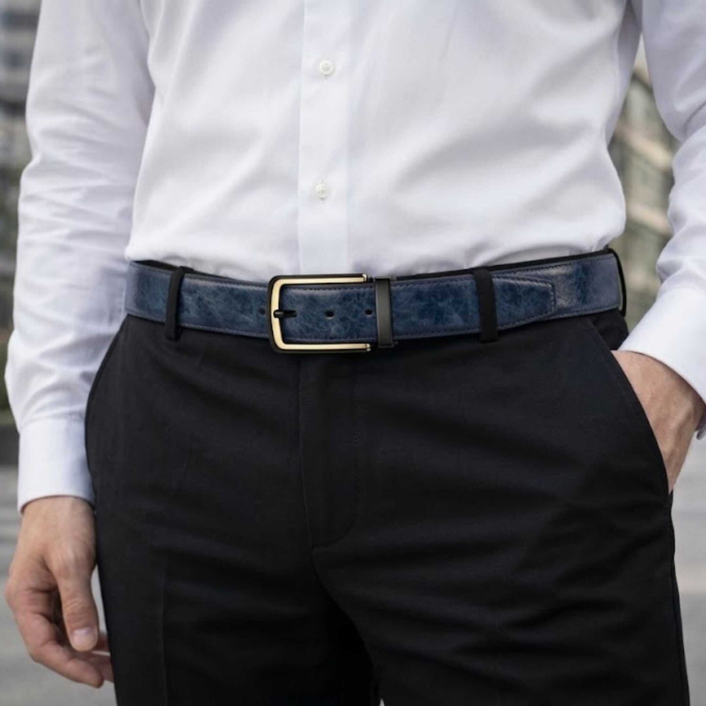 Mens Genuine Leather Belt | 2 in 1 Reversible (BLUE & Brown) (1 Pc.) - AURONOX - THE MEN THING