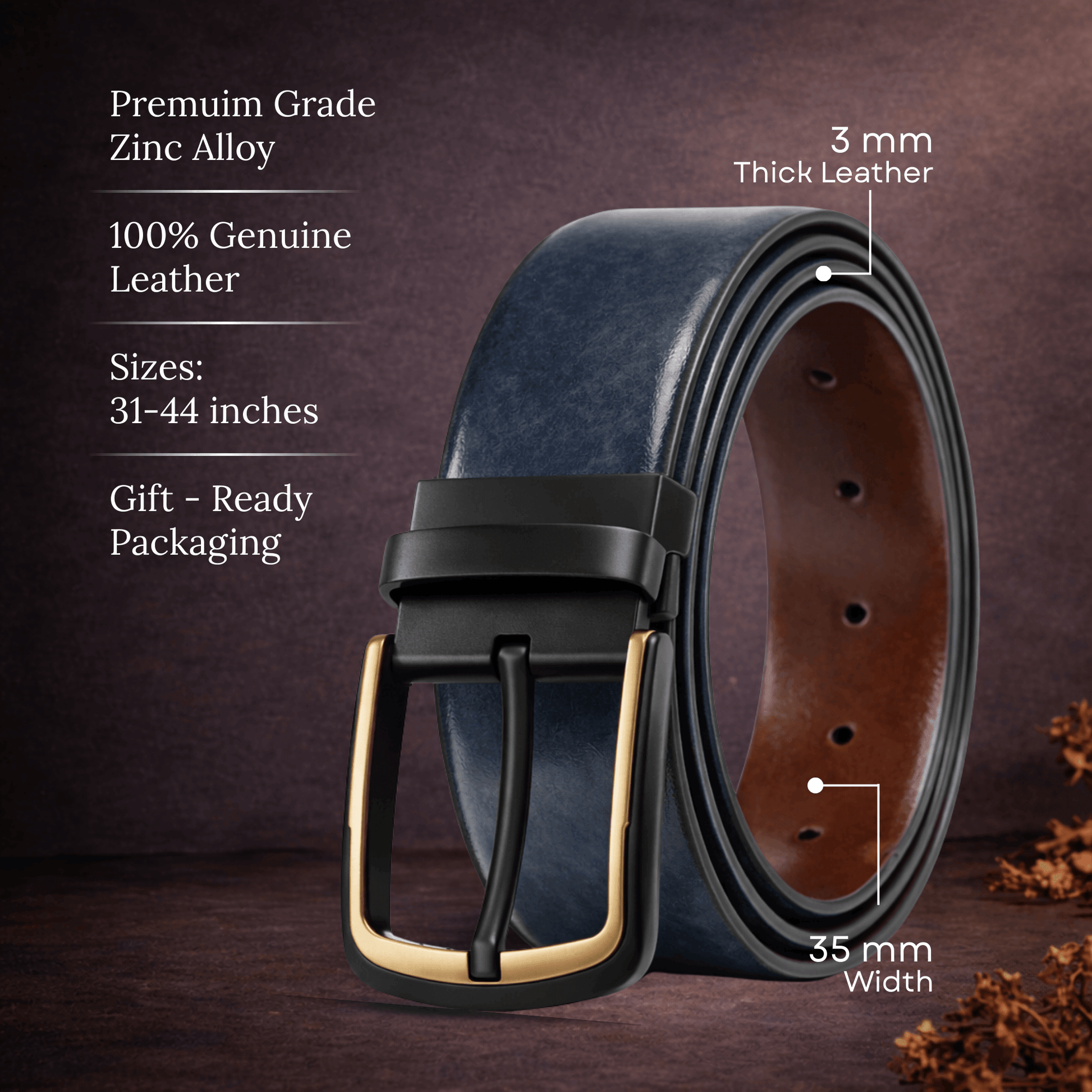 Mens Genuine Leather Belt | 2 in 1 Reversible (BLUE & Brown) (1 Pc.) - AURONOX - THE MEN THING