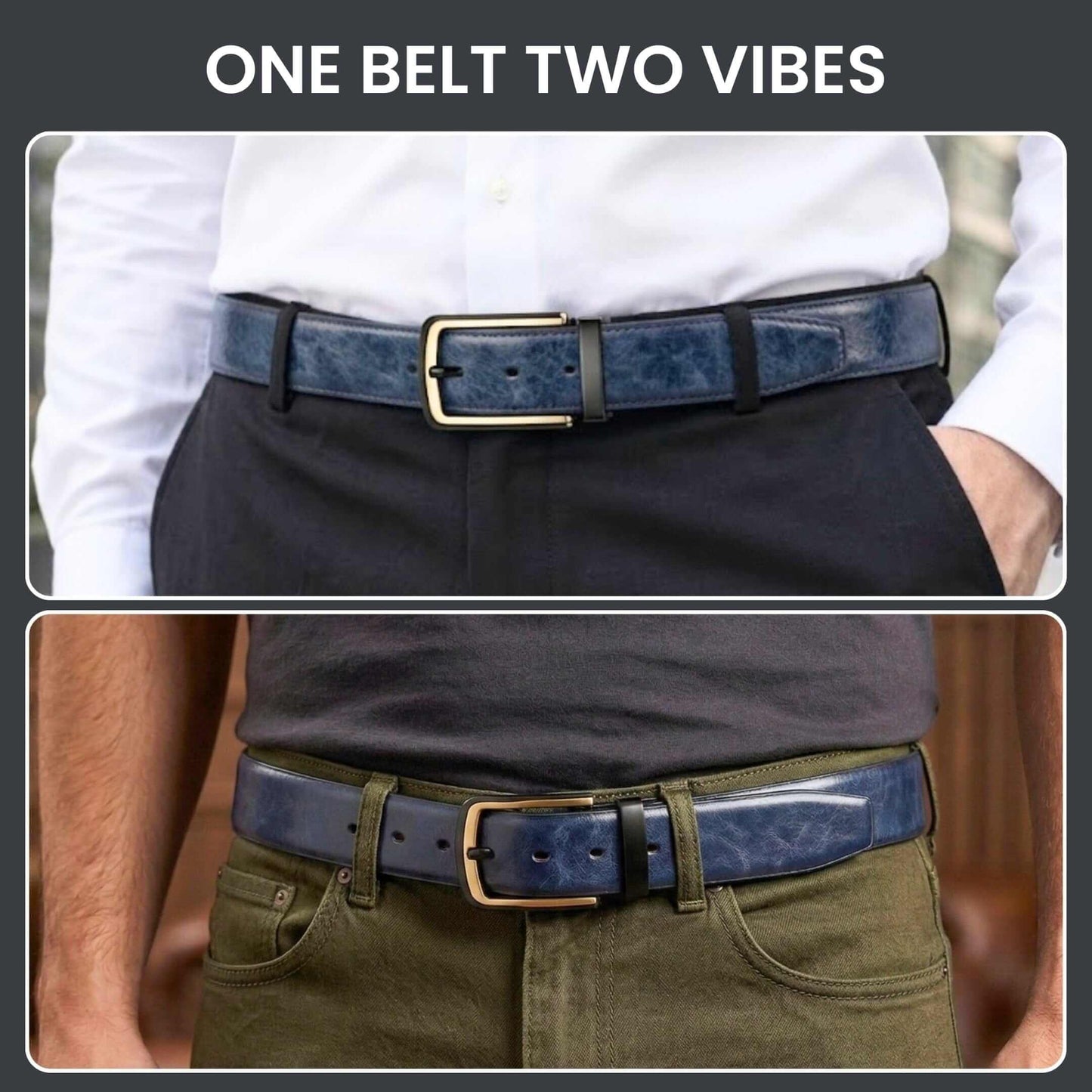 Mens Genuine Leather Belt | 2 in 1 Reversible (BLUE & Brown) (1 Pc.) - AURONOX - THE MEN THING