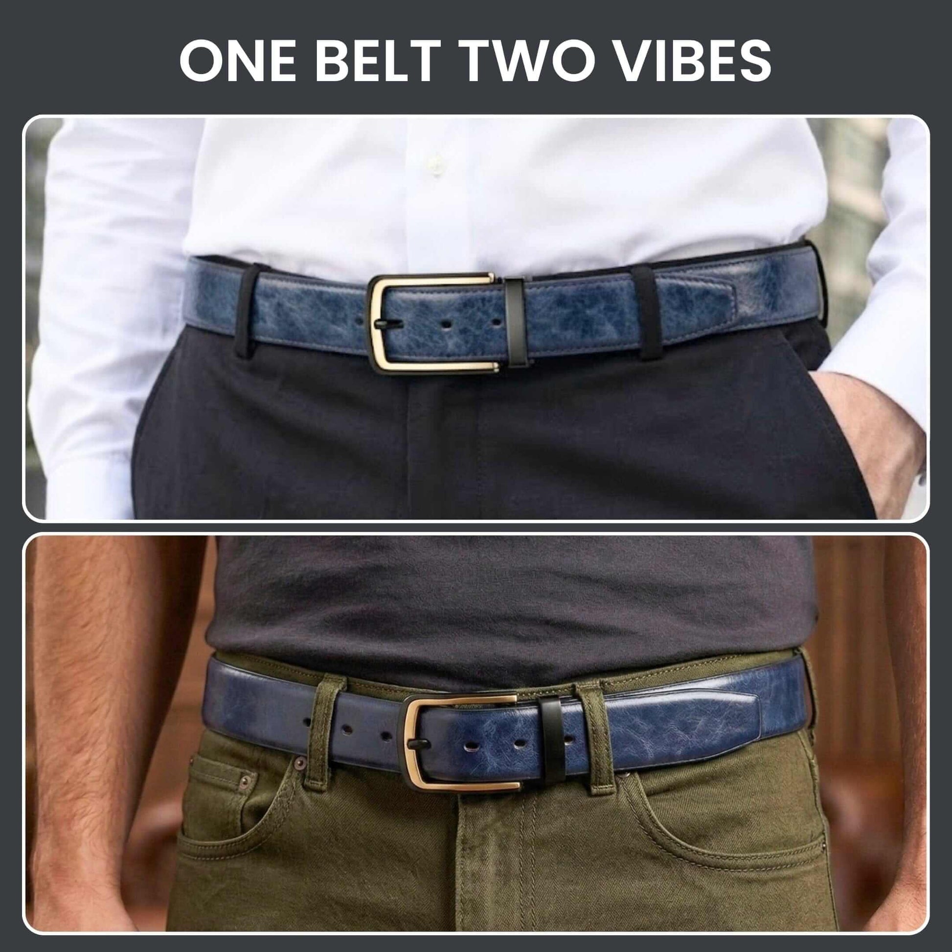 Mens Genuine Leather Belt | 2 in 1 Reversible (BLUE & Brown) (1 Pc.) - AURONOX - THE MEN THING