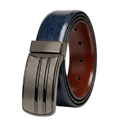 Mens 100% Genuine Leather Belt - DUALOCEAN Smooth Navy Plate (BLUE & Brown Reversible) — Leather Belts for Men | THE MEN THING