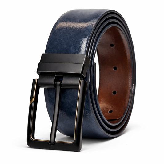 Mens Genuine Leather Belt | 2 in 1 Reversible (BLUE & Brown) (1 Pc.) - NAVARO - THE MEN THING