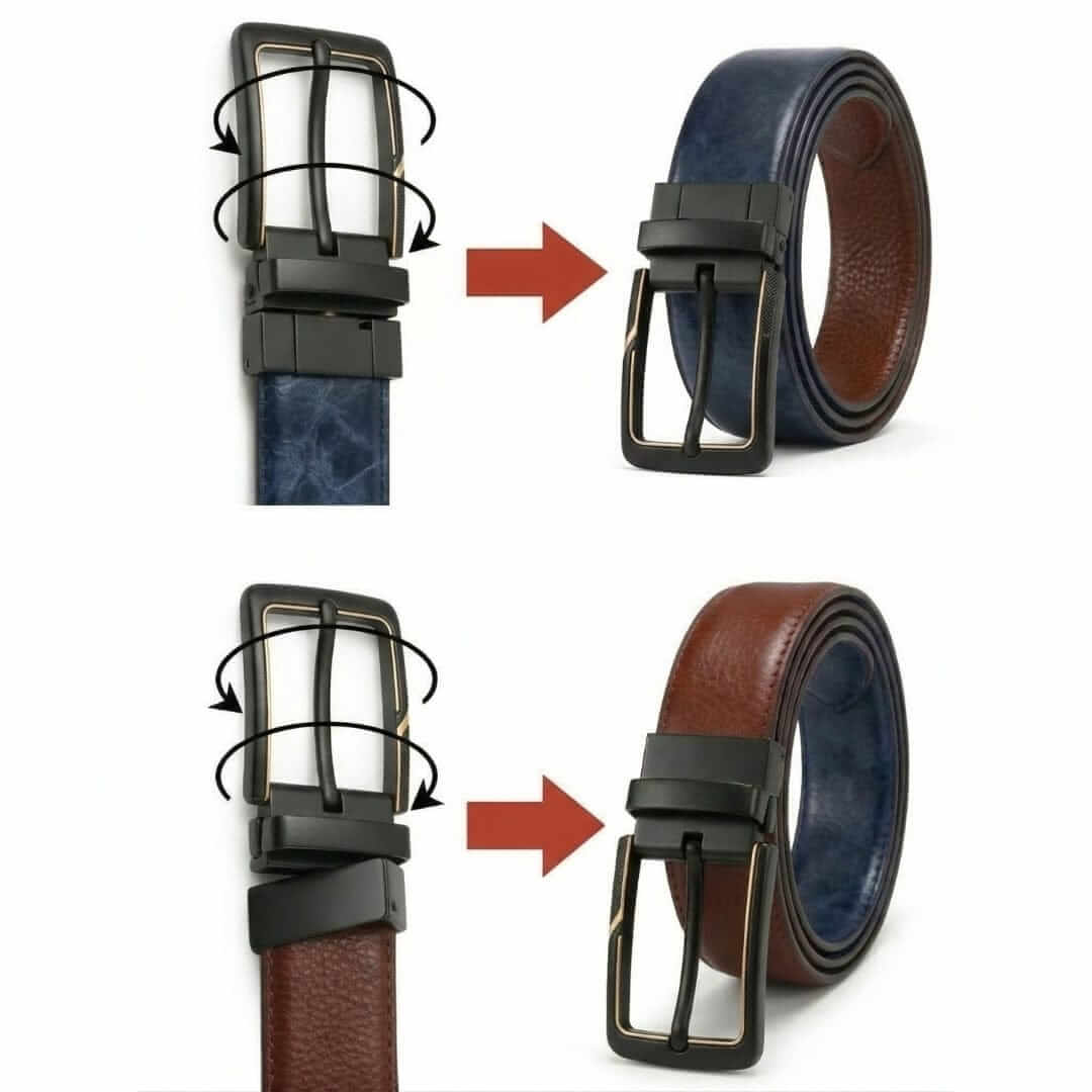Mens 100% Genuine Leather Belt - NAVARO Smooth Navy Finish (BLUE & Brown Reversible) — Leather Belts for Men | THE MEN THING