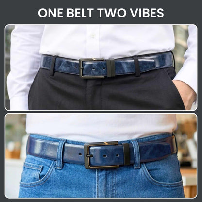 Mens 100% Genuine Leather Belt - NAVARO Smooth Navy Finish (BLUE & Brown Reversible) — Leather Belts for Men | THE MEN THING