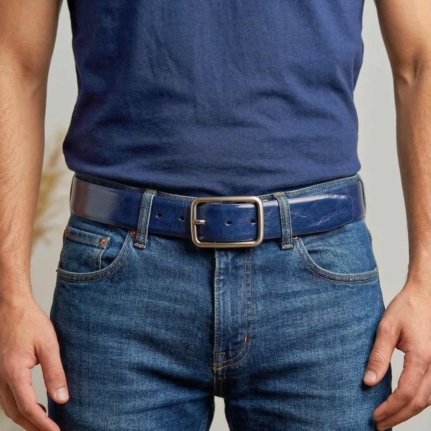 Mens 100% Genuine Leather Belt - NAVERO Glossy Navy Finish (BLUE & Brown Reversible) — Leather Belts for Men | THE MEN THING