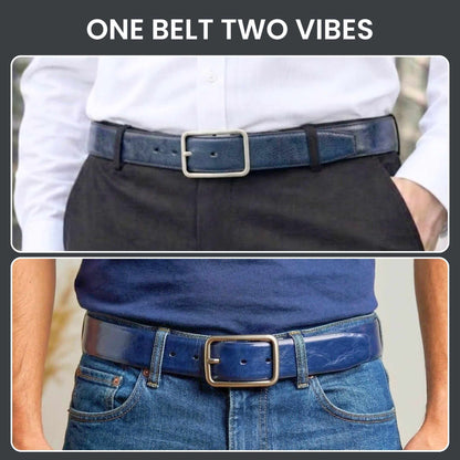 Mens 100% Genuine Leather Belt - NAVERO Glossy Navy Finish (BLUE & Brown Reversible) — Leather Belts for Men | THE MEN THING