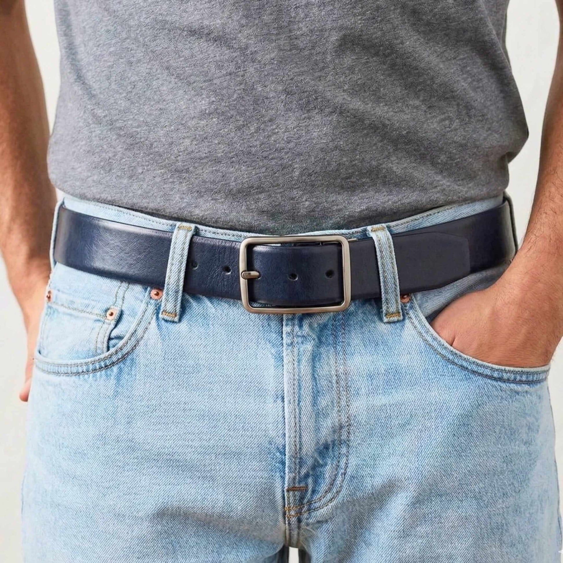 Mens 100% Genuine Leather Belt - NAVYTAN Glossy Navy Finish (BLUE & Brown Reversible) — Leather Belts for Men | THE MEN THING