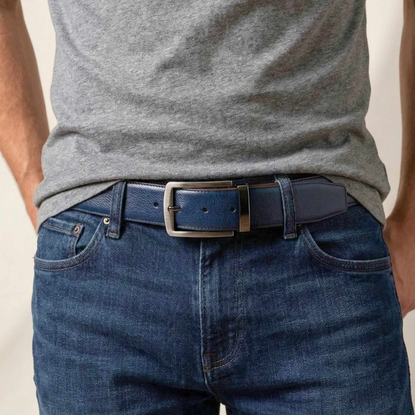 Mens 100% Genuine Leather Belt - NEXORO Glossy Navy Finish (BLUE & Brown Reversible) — Leather Belts for Men | THE MEN THING