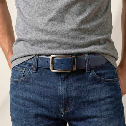 Mens 100% Genuine Leather Belt - NEXORO Glossy Navy Finish (BLUE & Brown Reversible) — Leather Belts for Men | THE MEN THING