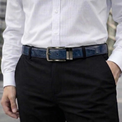 Mens 100% Genuine Leather Belt - NEXORO Glossy Navy Finish (BLUE & Brown Reversible) — Leather Belts for Men | THE MEN THING
