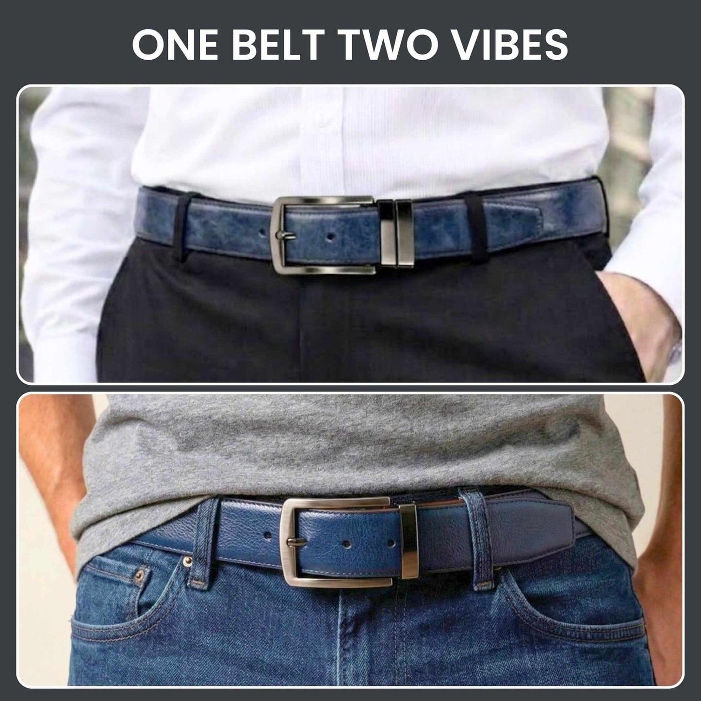 Mens 100% Genuine Leather Belt - NEXORO Glossy Navy Finish (BLUE & Brown Reversible) — Leather Belts for Men | THE MEN THING