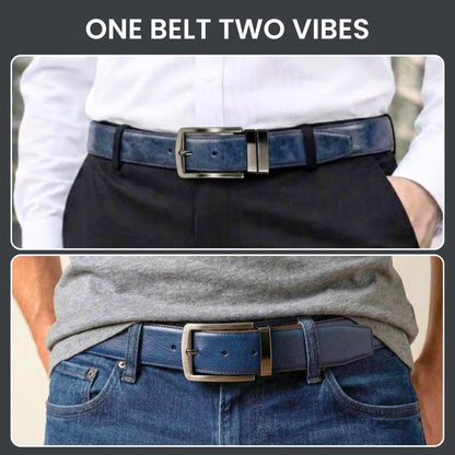 Mens 100% Genuine Leather Belt - NEXORO Glossy Navy Finish (BLUE & Brown Reversible) — Leather Belts for Men | THE MEN THING