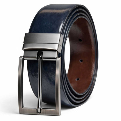 Mens 100% Genuine Leather Belt - NOVEXO Smooth Navy Finish (BLUE & Brown Reversible) — Leather Belts for Men | THE MEN THING