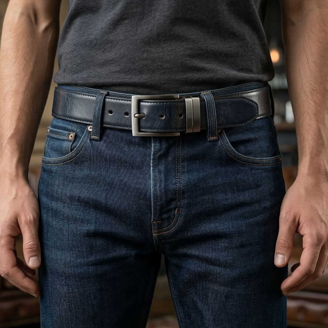 Mens 100% Genuine Leather Belt - NOVEXO Smooth Navy Finish (BLUE & Brown Reversible) — Leather Belts for Men | THE MEN THING