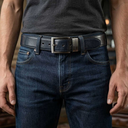 Mens 100% Genuine Leather Belt - NOVEXO Smooth Navy Finish (BLUE & Brown Reversible) — Leather Belts for Men | THE MEN THING